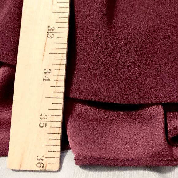 Drew Mai Drape Sleeve & Ruffle Mini Dress Small Women Burgundy Wine Tie Wrap - Picture 14 of 16